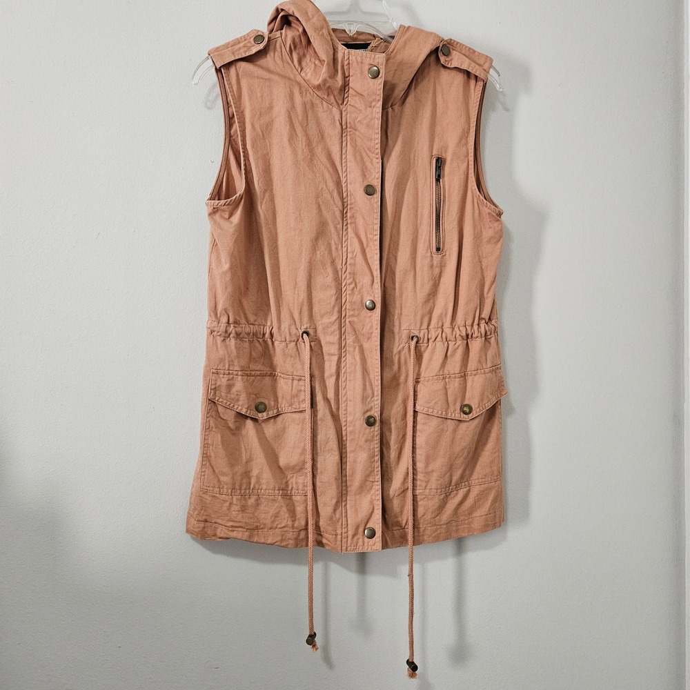 Zenana Outfitters Womens Utility Vest‎ Hooded Drawstring Waist Mauve Pink Small